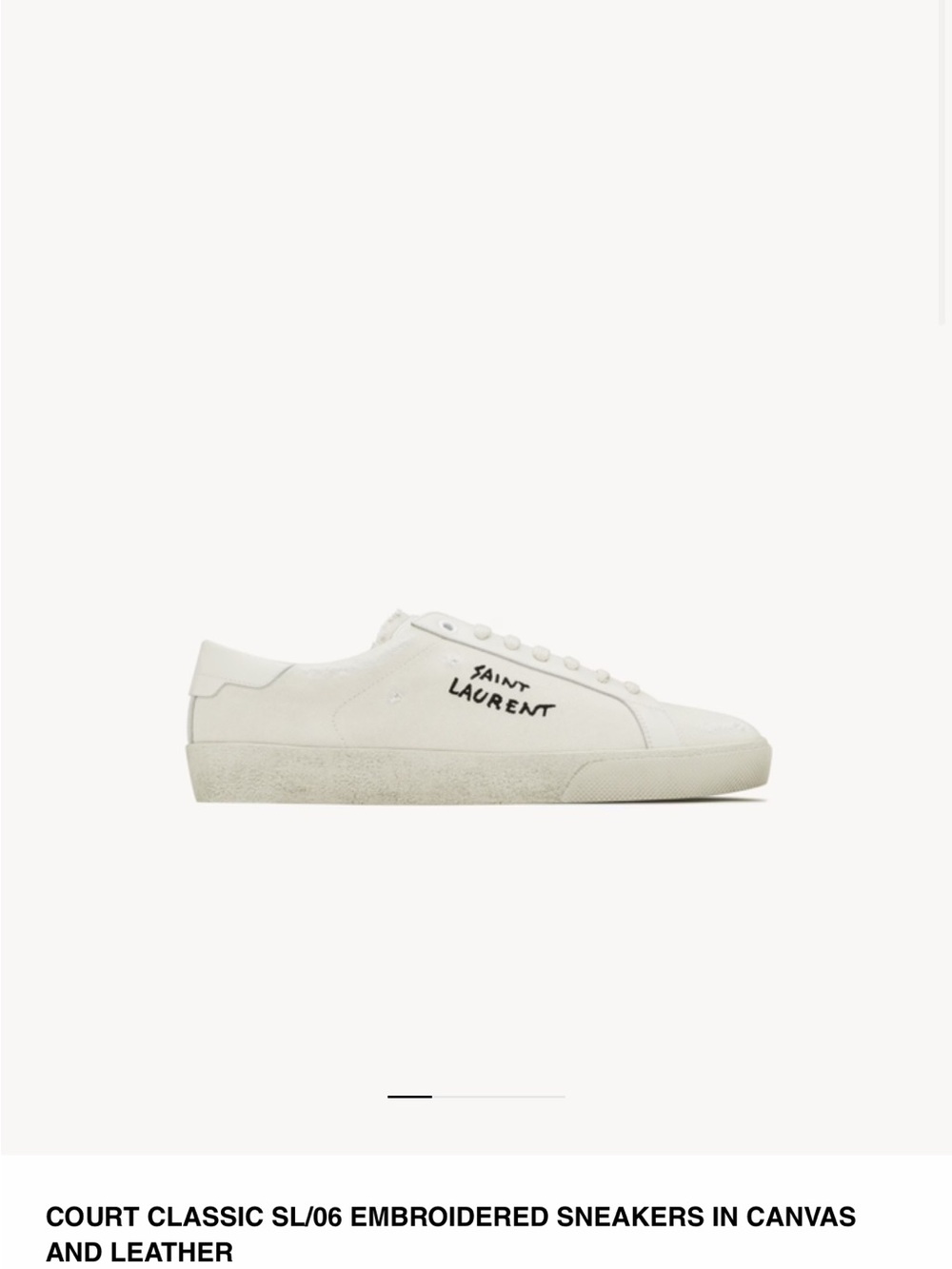 Saint Laurent White Canvas & Leather Low-Top Sneakers with Script Logo